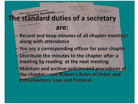 Duties of a secretary of a meeting